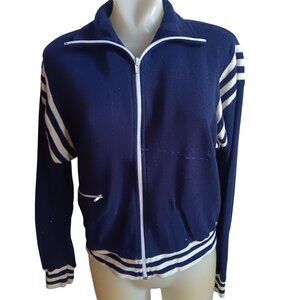 Women's Large Vintage Zip-Up Track Jacket White Stripes 1970's Buttery Jog-Joy
